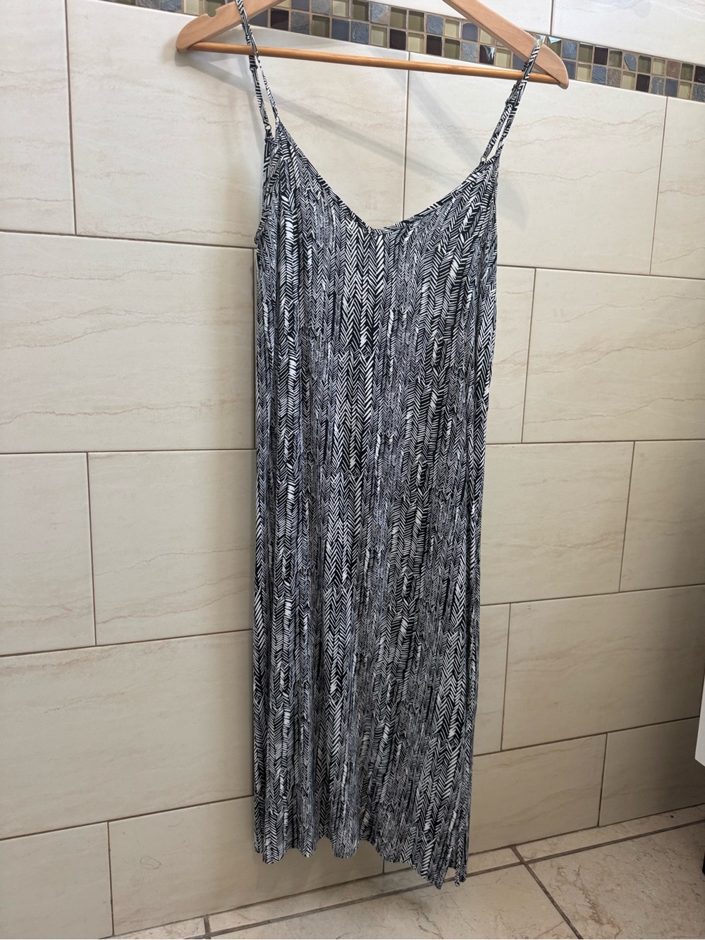 Splendid Black & White Patterned Spaghetti Strap Maxi Dress